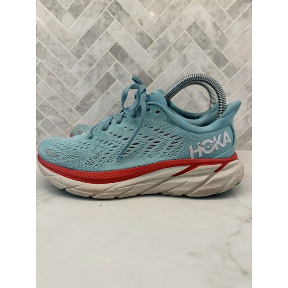Hoka One One Shoes - Hoka One One Clifton 8 Running Shoes Womens Size 7B 7 B Light Blue Mesh Sneakers